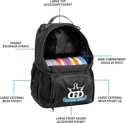 Dynamic Discs Cadet Disc Golf Bag - 17+ Discs Capacity - Beginner Disc Golf Accessories for Men - USA Business & Support - Includes Accessories Pouch & Water Bottle Holder - Lightweight & Durable