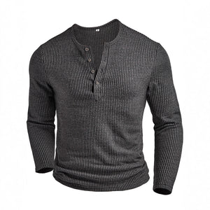 Men's casual slim fit round neck long sleeve shirt in gray