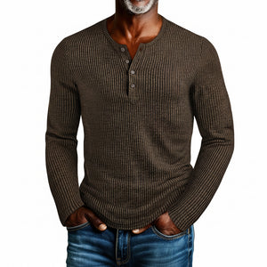 Men's casual slim fit round neck long sleeve shirt in gray