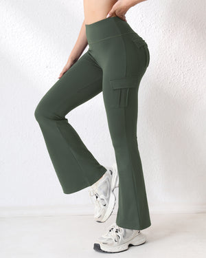 High-waisted bell-bottom leggings with pockets in various colors