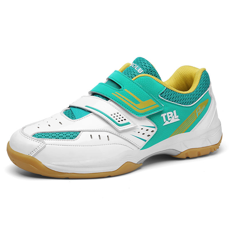 Unisex badminton training shoes in white and green and white black red colors