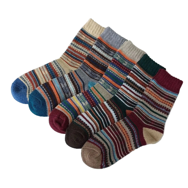 VINTAGE ETHNIC-STYLE MEN'S WOOL WINTER SOCKS 5-PAIR SET