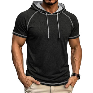Men's sports fitness hooded short-sleeve t-shirt in various colors