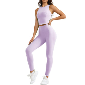 High waist running workout tights two-piece set in multiple vibrant colors