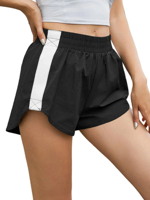 Women's high waisted striped athletic track shorts in multiple colors