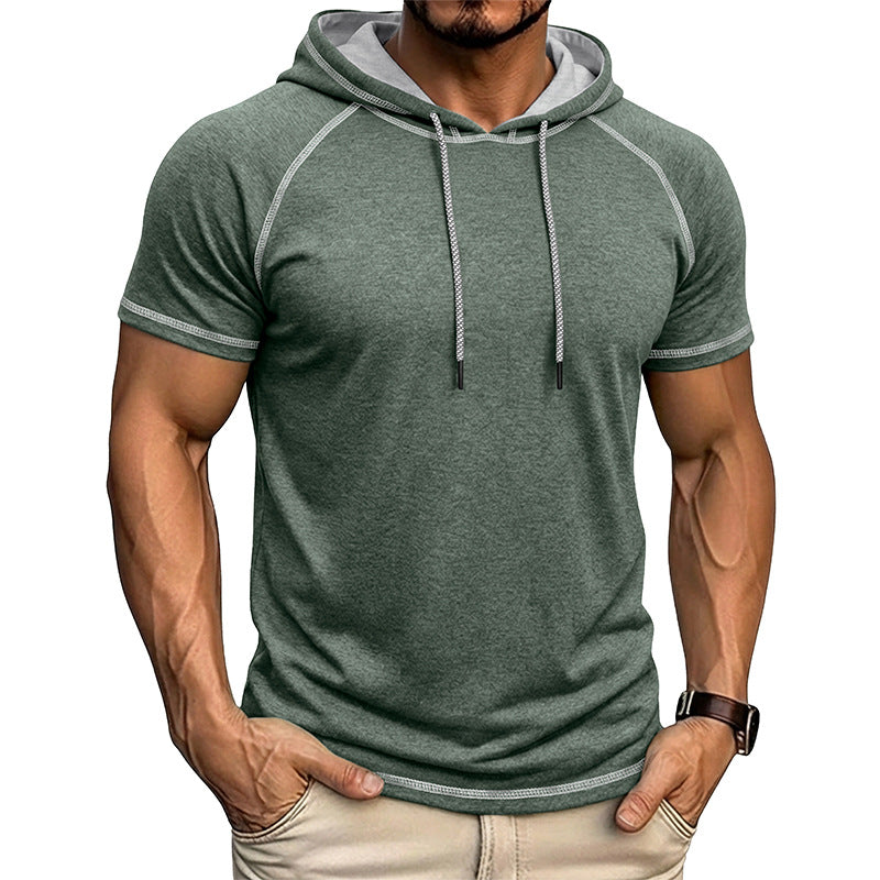 Men's sports fitness hooded short-sleeve t-shirt in various colors