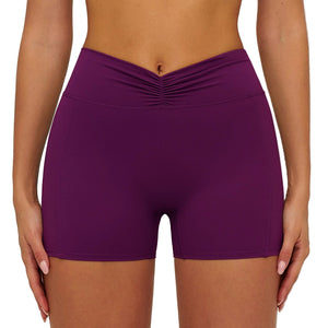 Women's brushed yoga shorts in multiple colors showing high waist and fitted design