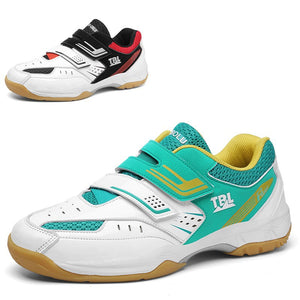 Unisex badminton training shoes in white and green and white black red colors