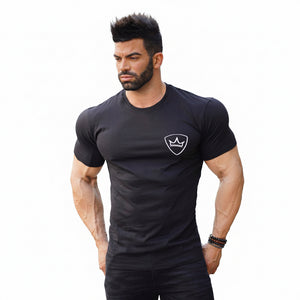 Men's casual fitness running t-shirt in black, white, red, and grey colors