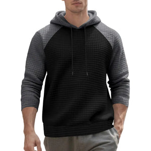 Men's jacquard small-check hooded sweatshirt in dark gray and black color
