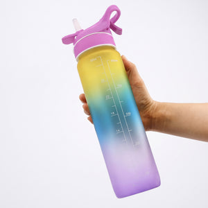SPORTS WATER BOTTLE WITH STRAW AND TIME MARKER 1000ML