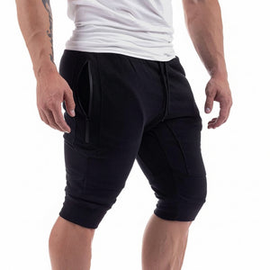 Men's cotton fitness sports shorts in red, black, and gray colors