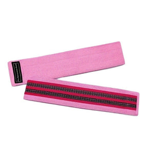 Set of 3 resistance loop bands in green, pink, and purple with carrying bag