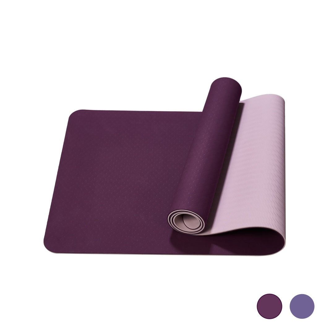 Purple non-slip TPE yoga mat measuring 72 by 24 inches for fitness and Pilates