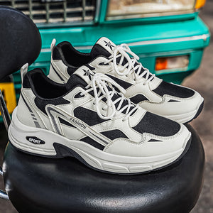 Men's breathable mesh running sneakers in white blue and white black colors