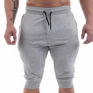 Men's cotton fitness sports shorts in red, black, and gray colors