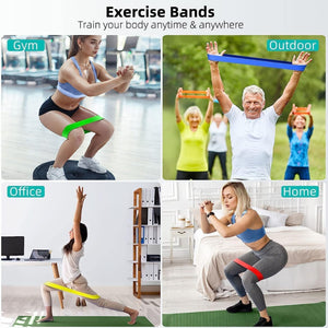 Set of five multi-level resistance bands for strength training and yoga