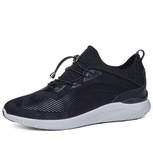 Black men's summer casual mesh shoes with invisible height increase in 6cm and 8cm options