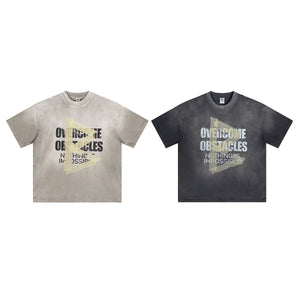 Loose washed cotton t-shirt for men in black and light gray with letter pattern