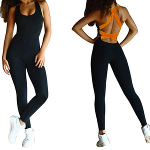 Women's yoga workout fitness jumpsuit in multiple colors with strapped back design