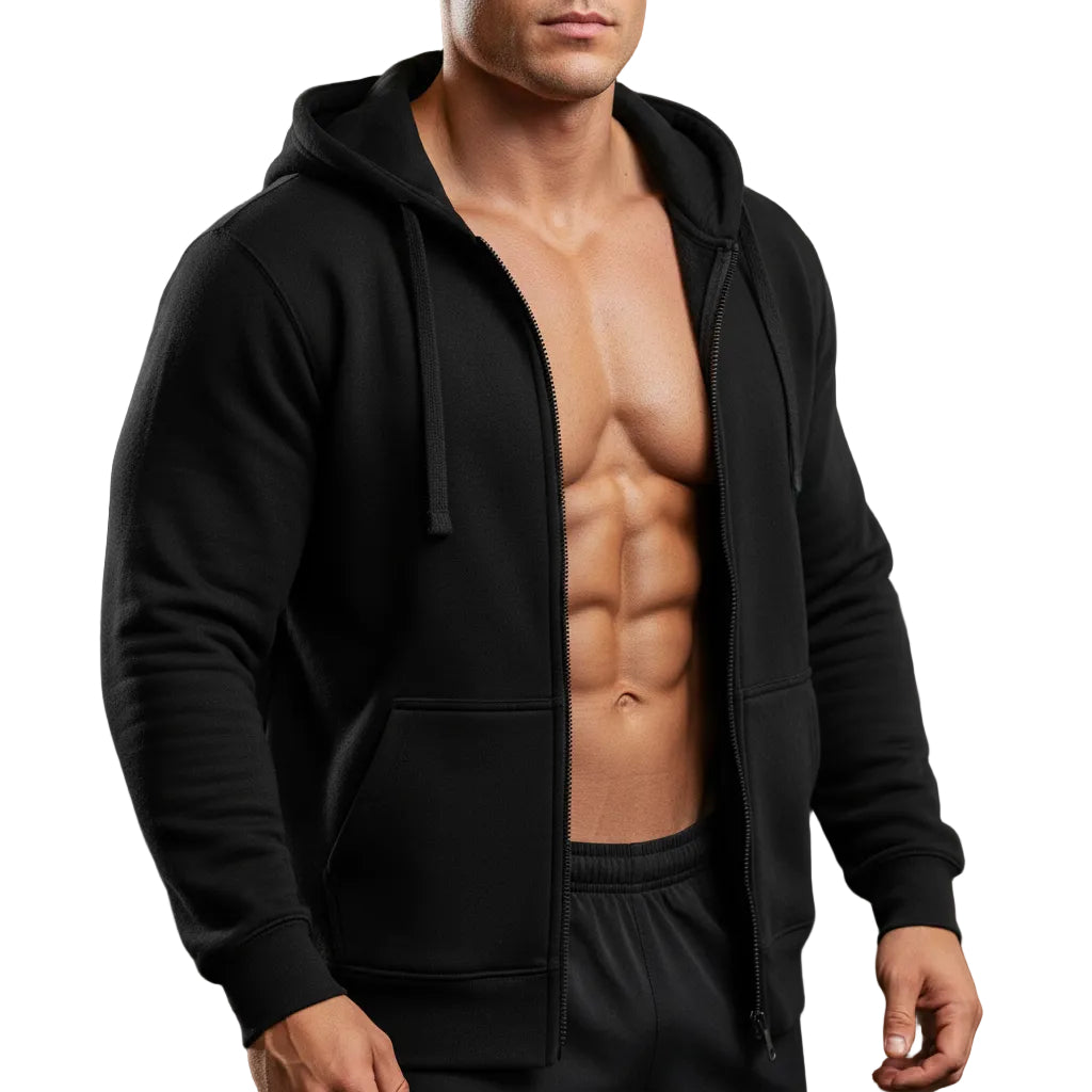 Solid color fleece-lined hoodie with hood and patch pockets in various colors