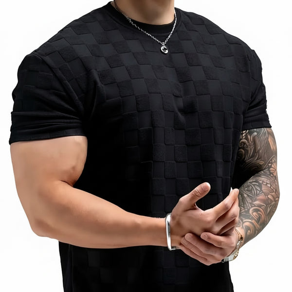 MENS SUMMER CHECKERBOARD JACQUARD SHORT-SLEEVE SHIRT