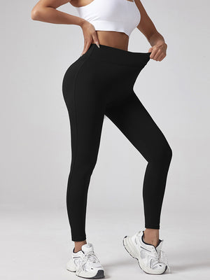 Women's V-waist elastic sports leggings in black, gray, and army green colors