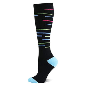 Breathable sports compression cycling and running socks in various colors and patterns