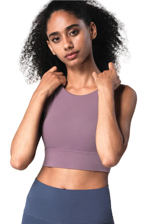 Strappy longline yoga sports bra with cross back in multiple colors