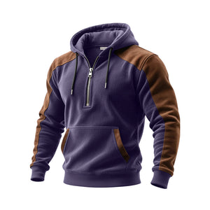 Men's slim fit digital print double hooded half zip hoodie in various colors