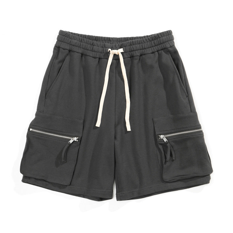 Men's cotton cargo shorts in dark gray and light gray with cargo pockets