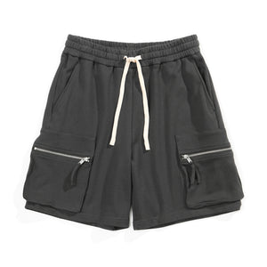 Men's cotton cargo shorts in dark gray and light gray with cargo pockets