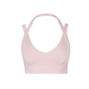 Naked-feel halter sports bra in various colors with removable pads