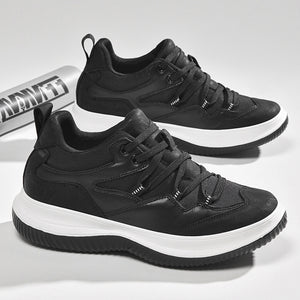 Men's black invisible height increasing casual shoes with front laces and breathable mesh lining