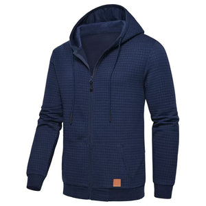 Men's plaid jacquard fleece-lined hooded zip-up sweatshirt in multiple colors