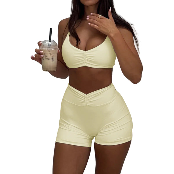 SPORTY YOGA-STYLE HALTER TOP AND SHORTS TWO-PIECE SET FOR WOMEN