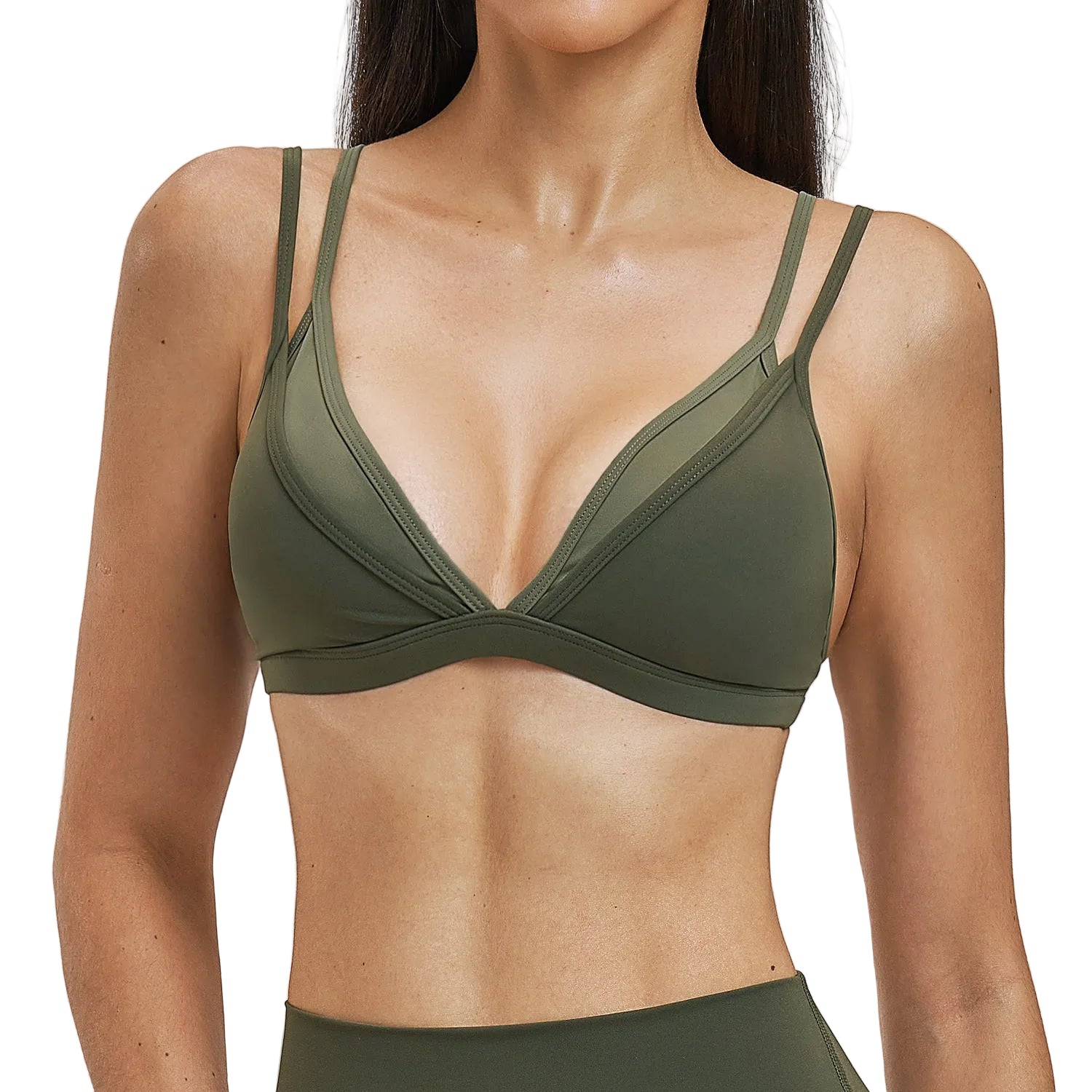 Women's fake two-piece yoga sports bra in various colors and sizes