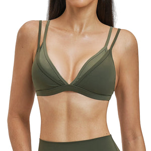 Women's fake two-piece yoga sports bra in various colors and sizes