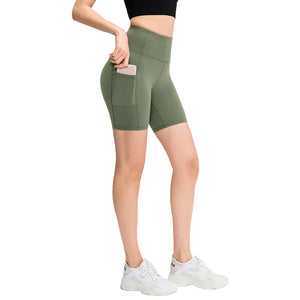 Women's high waist pocket yoga shorts in multiple colors