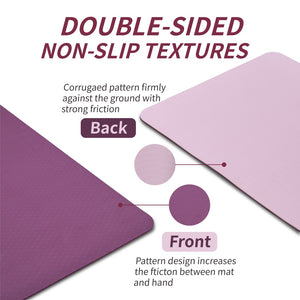 Purple non-slip TPE yoga mat measuring 72 by 24 inches for fitness and Pilates