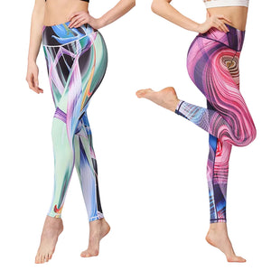Women's reflective printed sports leggings with pockets in multiple styles