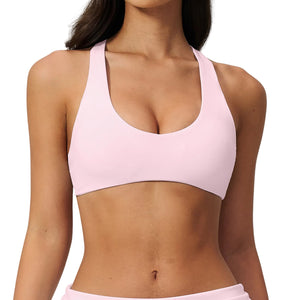 Womens sporty wire-free nylon bra with crisscross back in multiple colors