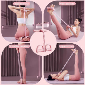 6-tube pedal resistance band with handles in pink color for full body workouts