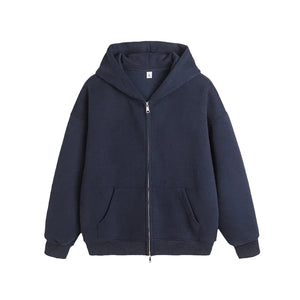 Men's hooded cardigan sweatshirt in multiple colors with patch pockets and relaxed fit