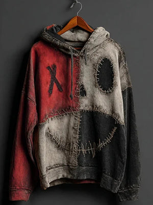 3D-printed men's gaming hoodie with striped pattern and patch pockets