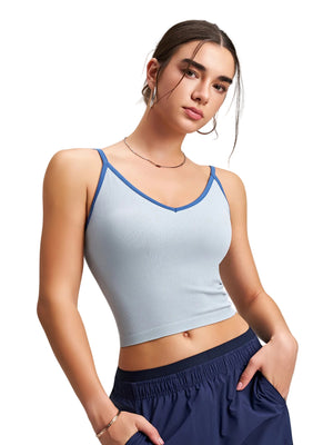 Color-block V-neck camisole with built-in padded cups in multiple colors