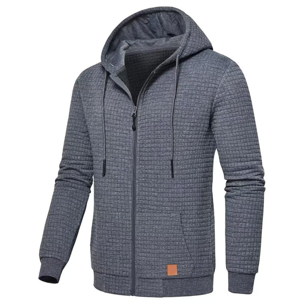 JACQUARD PLAID SWEATER MET RITS EN CAPUCHON VOOR HEREN