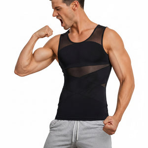 Men's compression mesh tank top in various colors showing breathable and fitted design