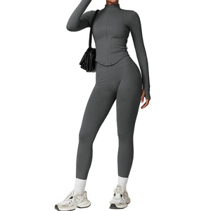Seamless women's workout set with ribbed waist in multiple colors