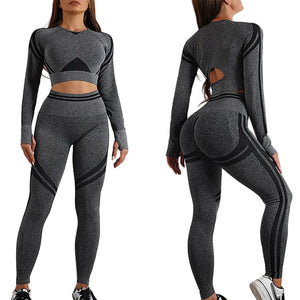 Seamless yoga pants and long sleeve workout set in various colors and styles